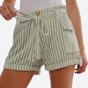 EUC Free People One Harriet Striped Shorts Green Cream Size XL $78 Sold Out